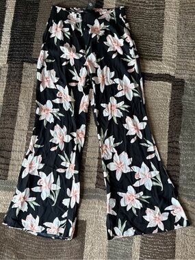 FOREVER 21 Black Floral Wide-Leg Lounge Pants Small